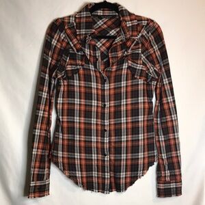 XS William Rast by Justin Timberlake long sleeve plaid flannel. Black/orange